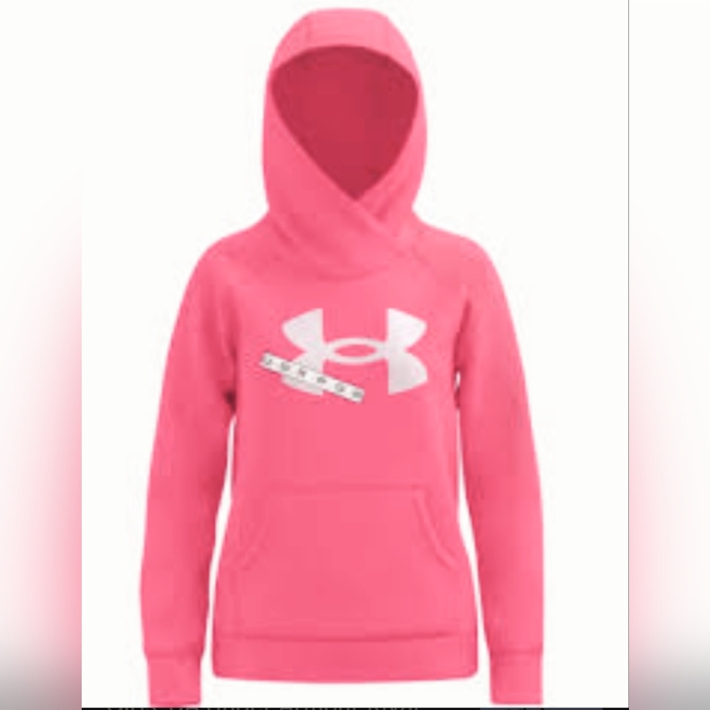 Under Armour Pink Hoodie Big Logo Fleece Sweatshirt Girls Youth XL GUC